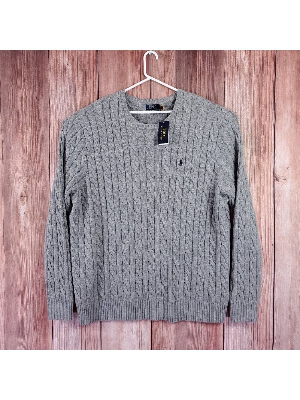 NWT Polo Ralph Lauren Mens 3XLT Classic Fit Cable Knit Cotton Sweater Gray $125